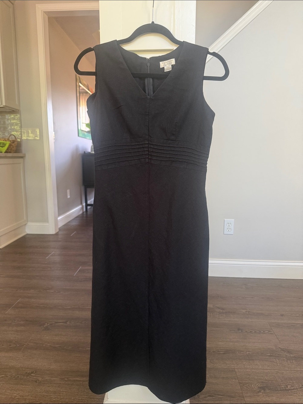 Christopher & Banks Black Linen V-Neck Midi Dress 4 - Picture 3 of 9
